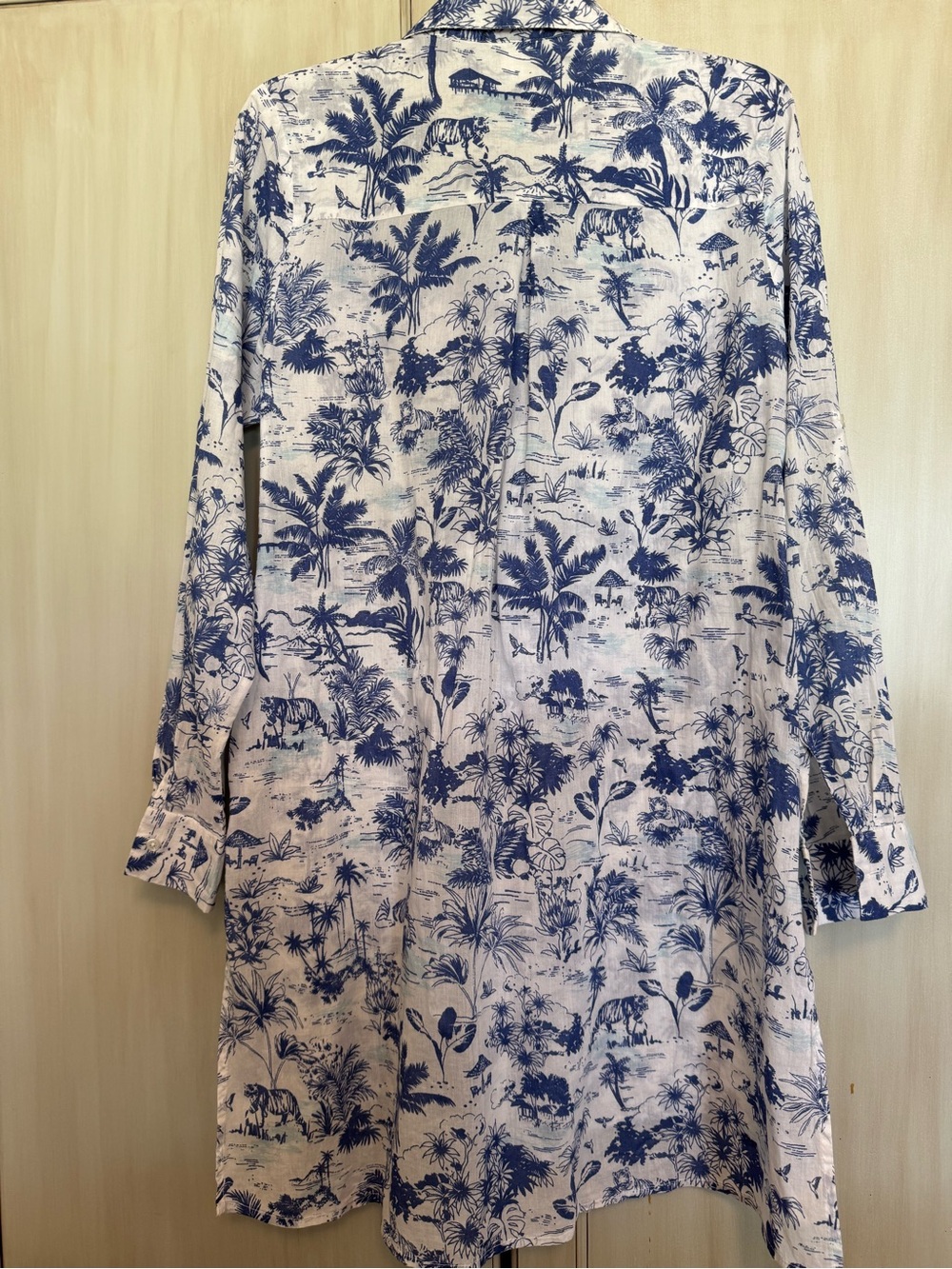 Violet Sky Blue & White Tropical Print Shirt Swim Cover Up - Picture 4 of 9